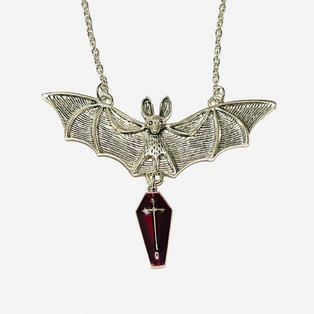Winged Bat with Red Coffin Collar Necklace