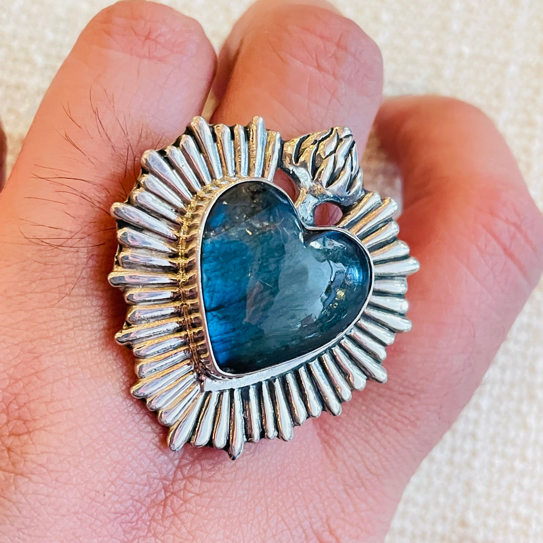 Labradorite Sacred Heart Sterling Silver Ring