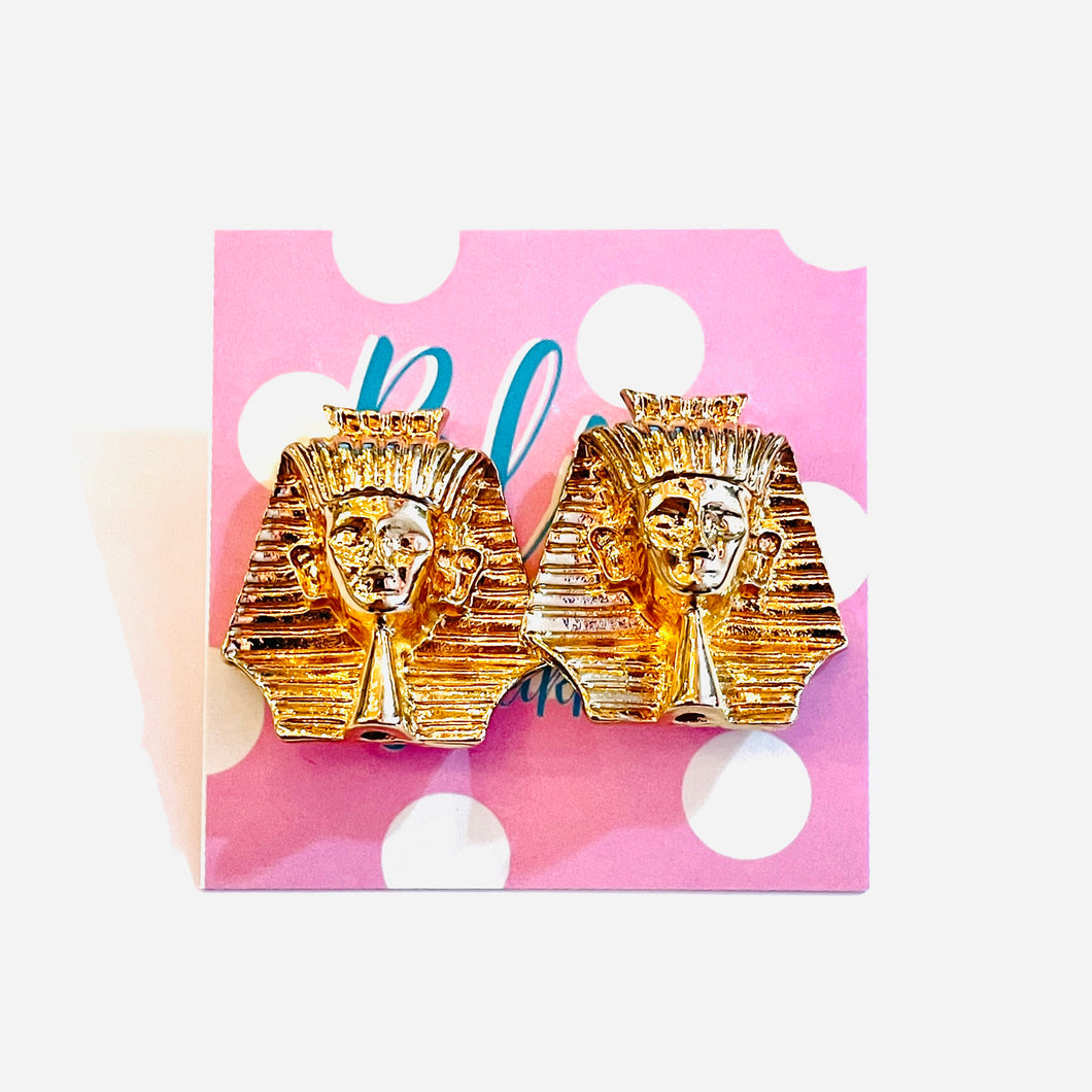 Pharaoh Head Gold Stud Earrings