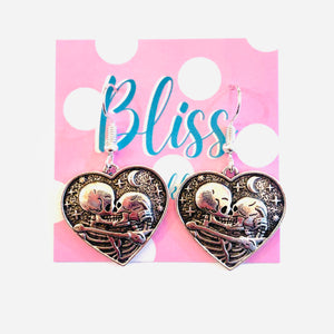 Skeletons In Love Heart Charm Earrings