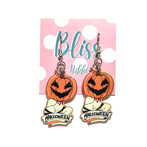 Pumpkin Head Halloween Babe Statement Earrings