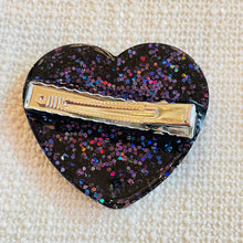 Load image into Gallery viewer, Black XL Glitter Heart Hair Clip
