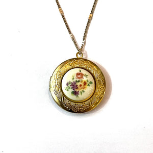 Floral China Locket Necklace