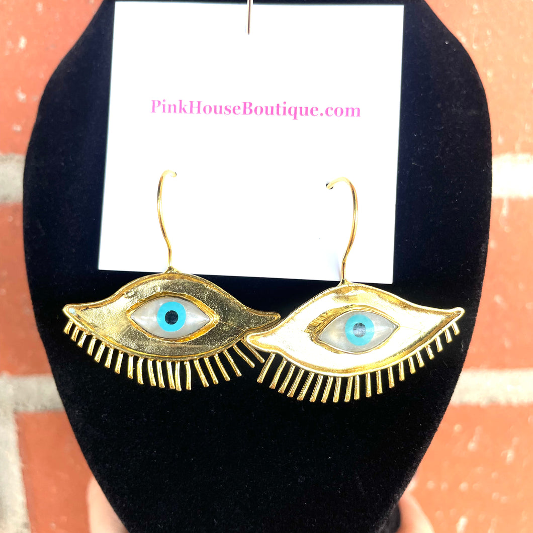 Gold Evil Eye Hook Earrings