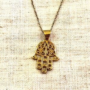 Ornate Hamsa Hand Charm Necklace