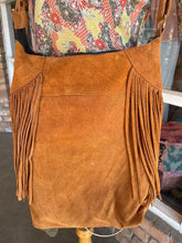 Load image into Gallery viewer, Brown Suede Triangle Fringe and Gold Embellishment Purse
