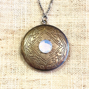Opal Centered Celtic Design Round Large Locket Necklace
