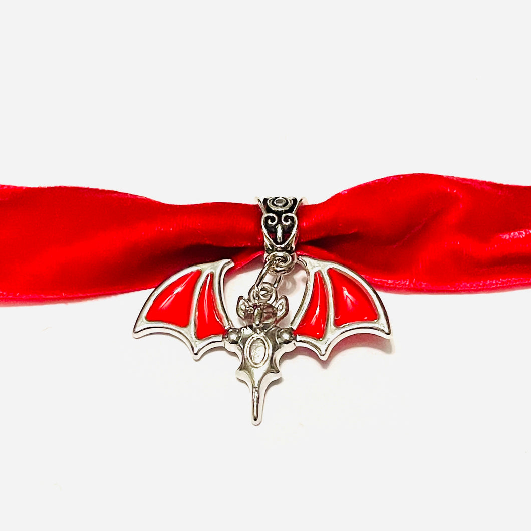 Red Winged Bat Red Velvet Ribbon Choker Necklace