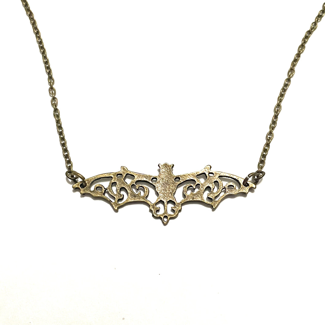 Brass Filigree Bat Necklace