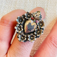 Load image into Gallery viewer, Delicate Floral Sacred Heart Sterling Silver Ring
