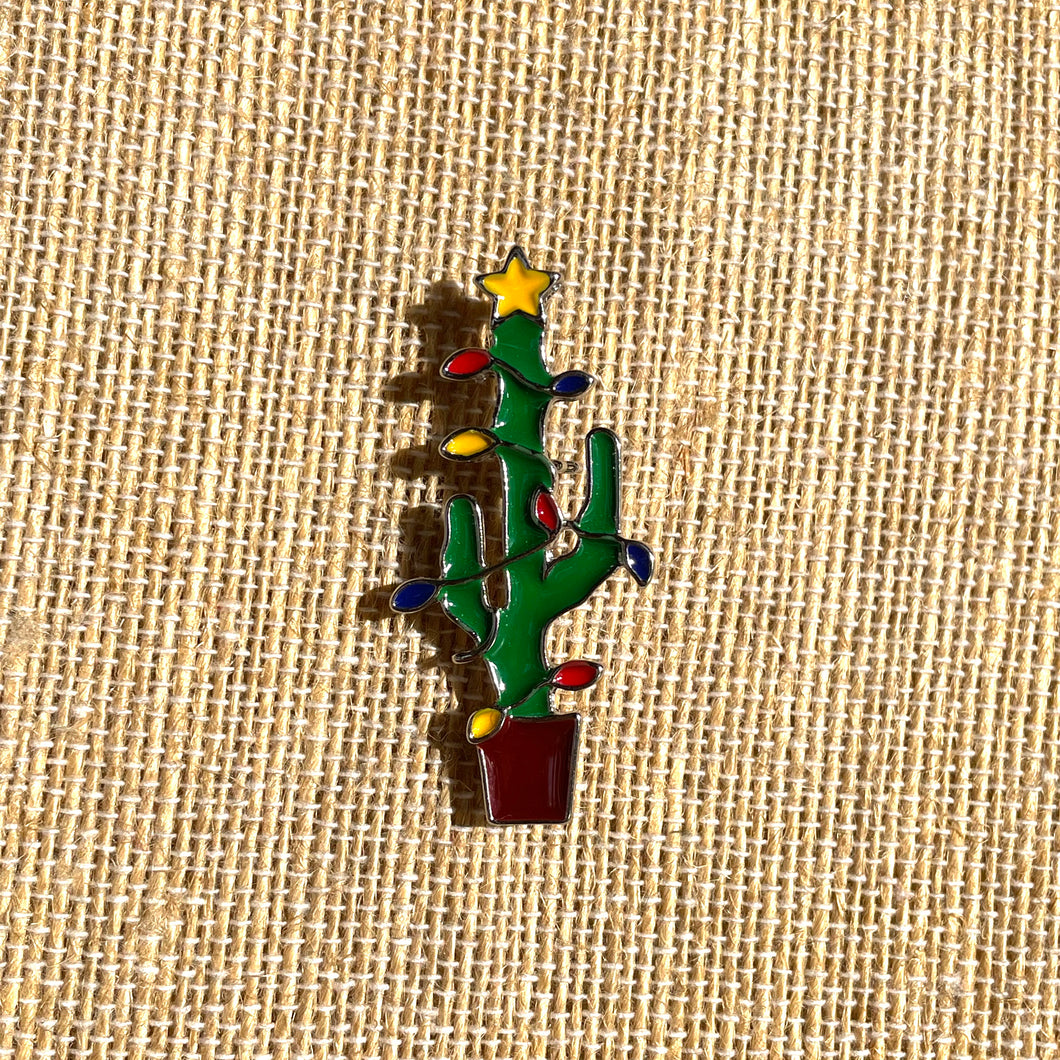 Christmas Cactus Enamel Brooch