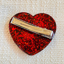 Load image into Gallery viewer, Red XL Glitter Heart Hair Clip

