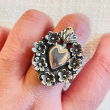 Load image into Gallery viewer, Delicate Floral Sacred Heart II Sterling Silver Ring
