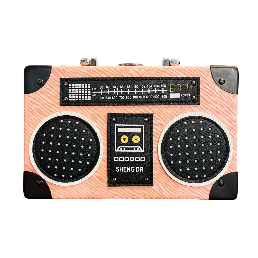 Pink Retro 80's Boom Box Clutch Purse