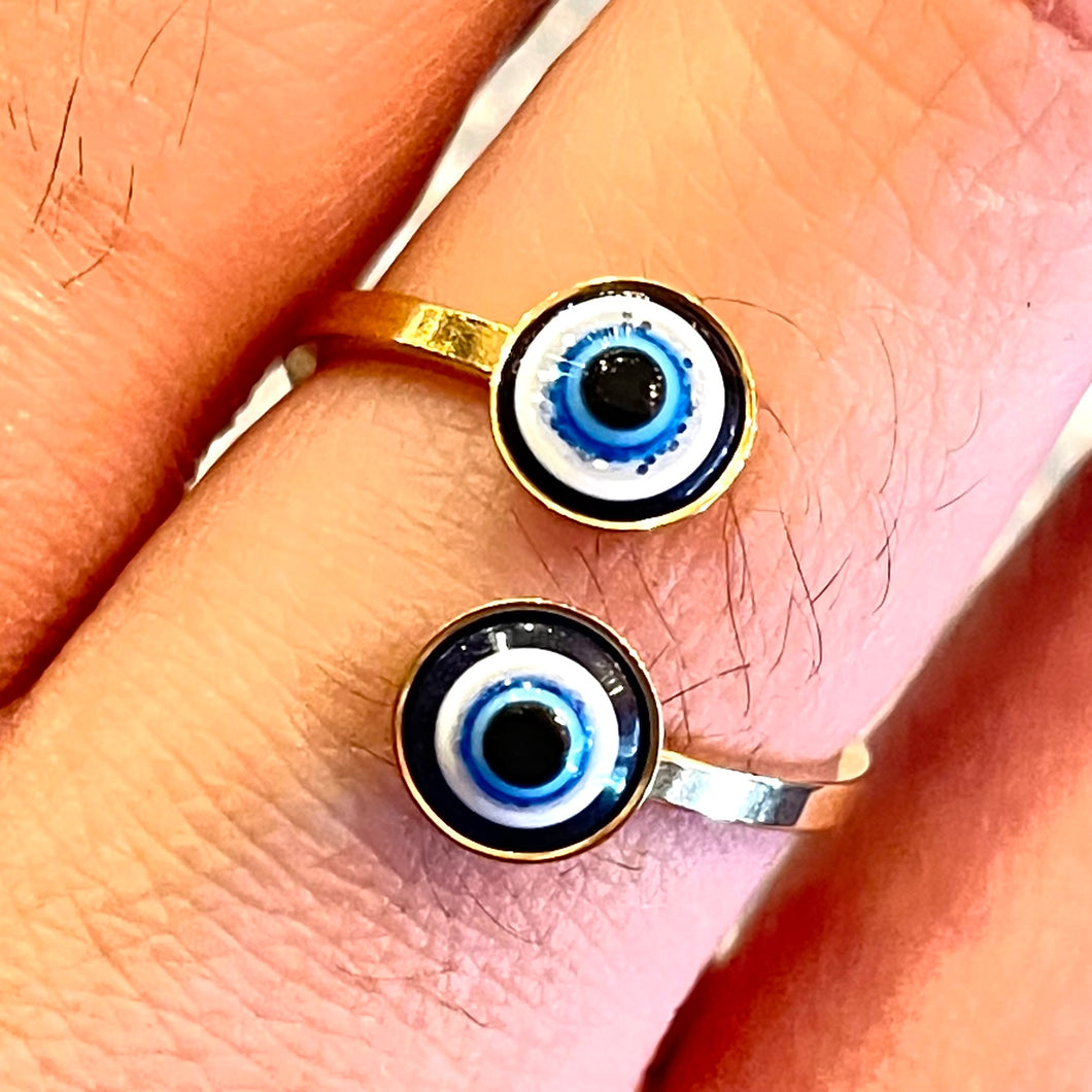 Double Evil Eye Dainty Adjustable Ring