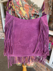 Orchid Leather Beaded Fringe Purse