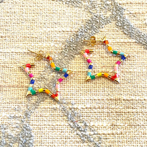 Rainbow Stripe Star Hoop Earrings