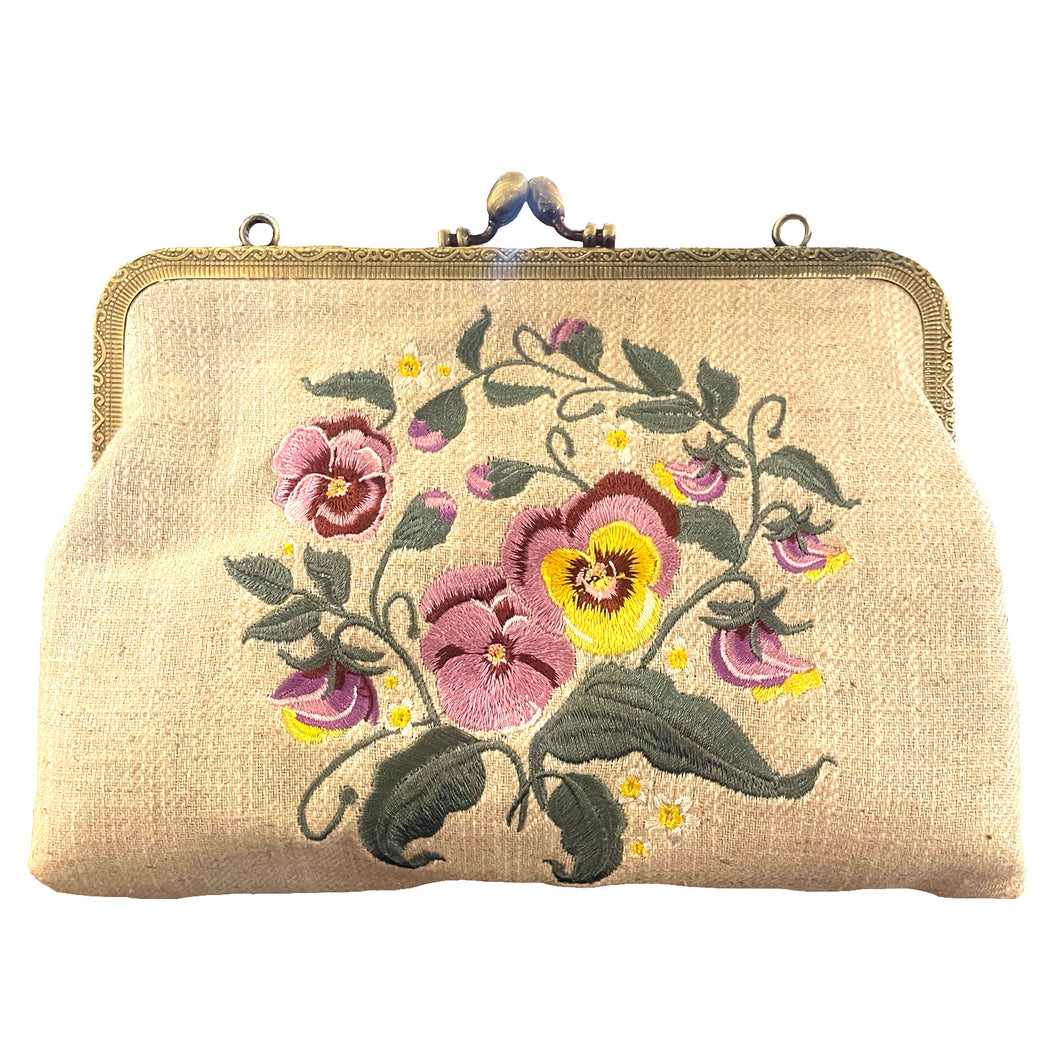 Pansy Floral Kisslock Handbag
