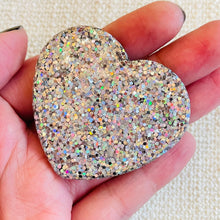 Load image into Gallery viewer, Silver XL Glitter Heart Hair Clip
