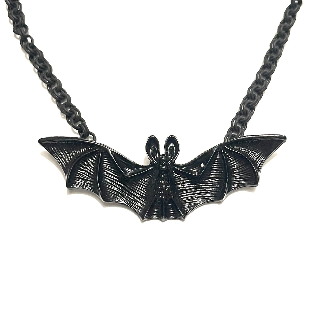 Wide Chain Black Bat Statement Necklace