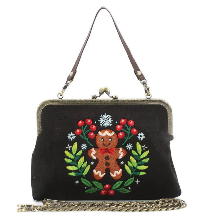 Gingerbread Man Embroidered Vintage Kisslock Purse