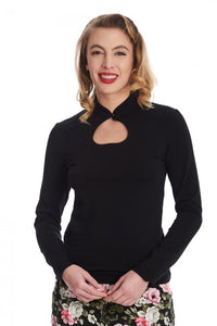 Black Teardrop Collar Button Top