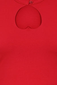 Red Teardrop Collar Button Top