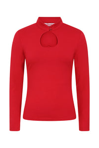 Red Teardrop Collar Button Top