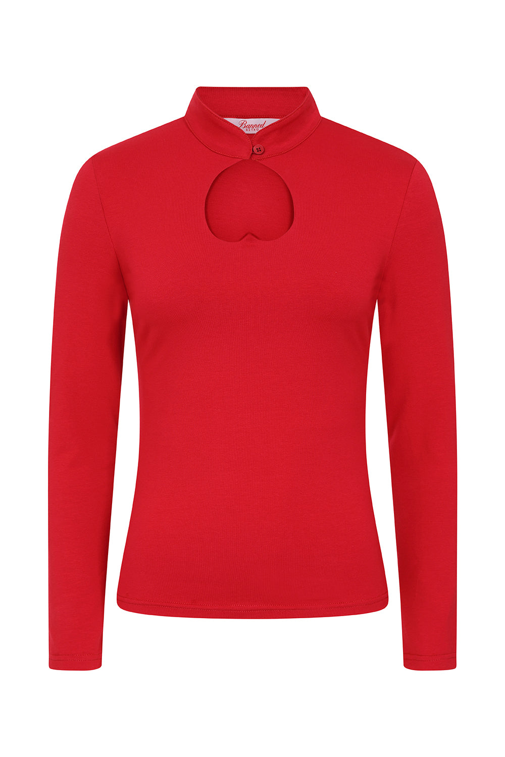 Red Teardrop Collar Button Top