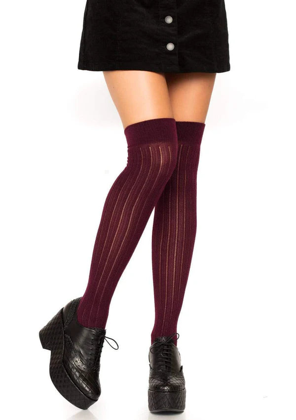 Burgundy Rib Knit Over the Knee Socks