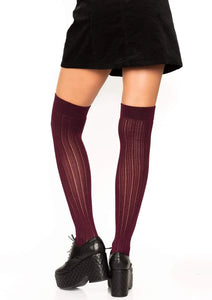 Burgundy Rib Knit Over the Knee Socks