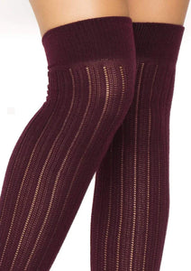 Burgundy Rib Knit Over the Knee Socks