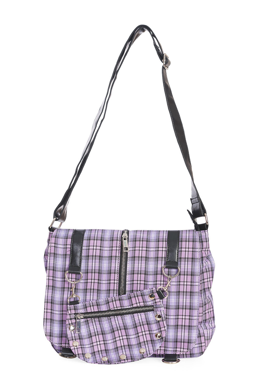 Lilac Plaid Punky Messenger Bag Purse