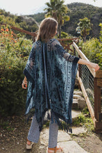 Load image into Gallery viewer, Blue Velvet Mesh Tapestry Tassel Kimono
