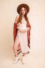 Load image into Gallery viewer, Rust Velvet Mesh Tapestry Tassel Kimono
