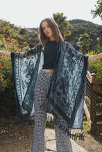 Load image into Gallery viewer, Blue Velvet Mesh Tapestry Tassel Kimono
