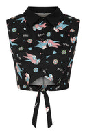 Rockabilly Swallows Tie Top Blouse