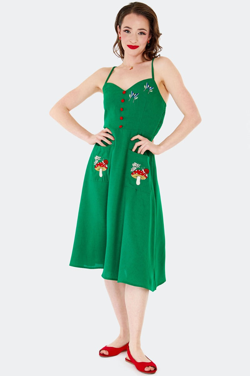 Moth and Mushroom Embroidered Swing Dress  Pink House Boutique
