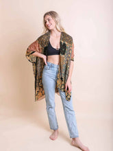 Load image into Gallery viewer, Bohemian Burnout Mustard Design Velvet Burnout Kimono
