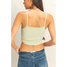 Load image into Gallery viewer, Pastel Green Lace Trim Square Neckline Sleeveless Crop Top
