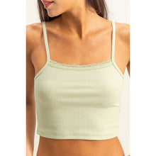 Load image into Gallery viewer, Pastel Green Lace Trim Square Neckline Sleeveless Crop Top
