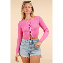 Load image into Gallery viewer, Pink Ribbow Bow Trim Fitted Cardigan
