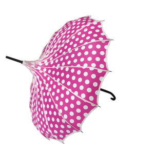 Pink Boutique Polka Dot Ribbed Pagoda Umbrella Parasol