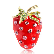 Load image into Gallery viewer, Red Enamel Strawberry with Pink Crystal Seeds Brooch
