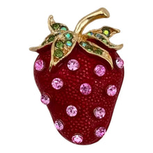 Load image into Gallery viewer, Red Enamel Strawberry with Pink Crystal Seeds Brooch
