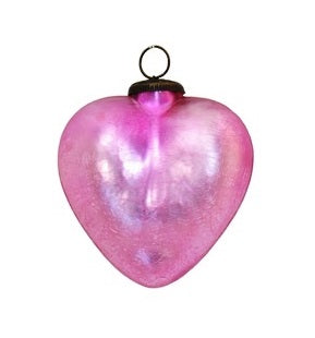 Pink Matte XL Crackle Glass Heart Ornament