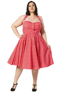 Ditsy Floral Red Halter Swing Dress