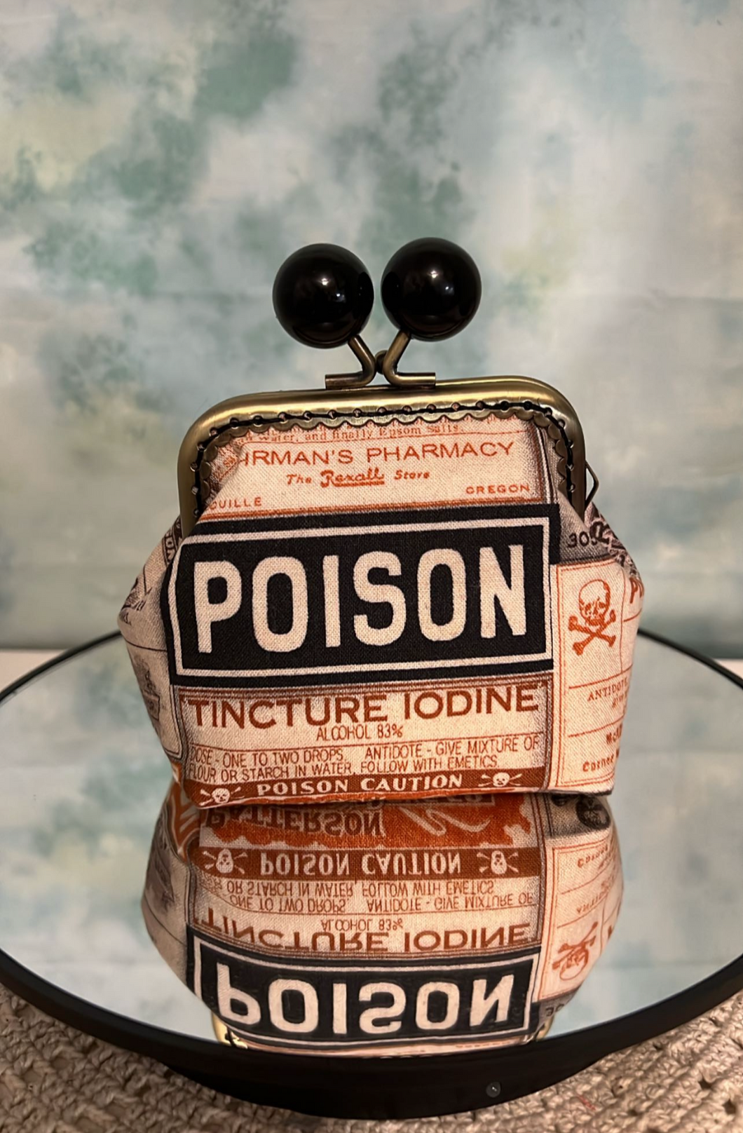 Poison Labels Mini Kisslock Coin Purse with Long Chain Strap