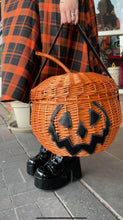 Load image into Gallery viewer, Haunted Hallows Orange Pumpkin Jack O Lantern Wicker Picnic Basket Bag
