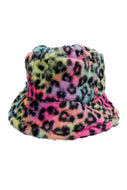Rainbow Tie Dye Leopard Pattern Faux Fur Bucket Hat